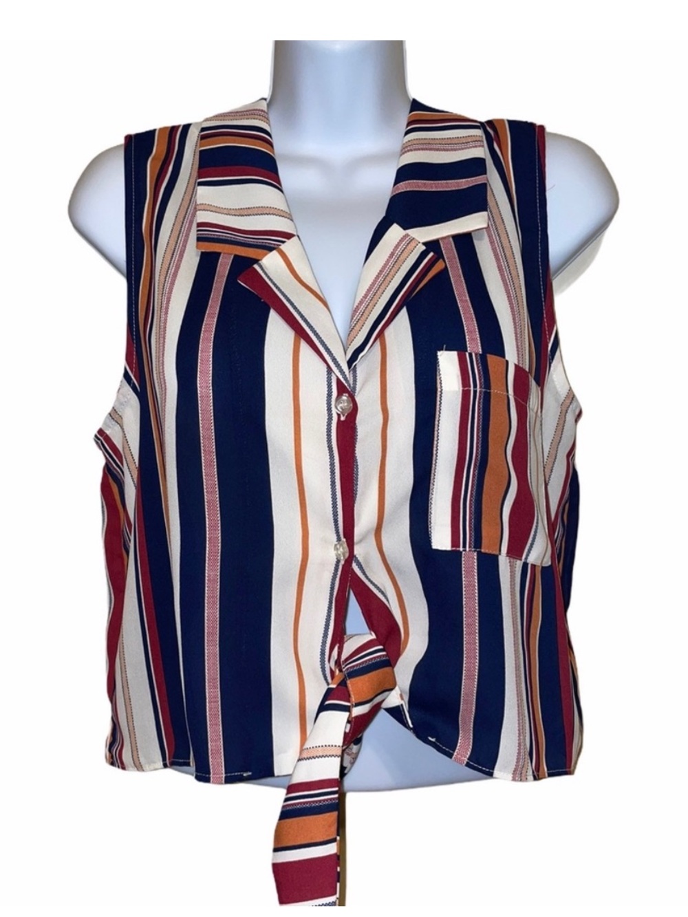 Shinestar nwt size XL Striped Tie-Front Camisole in Navy, Cream, Burgundy